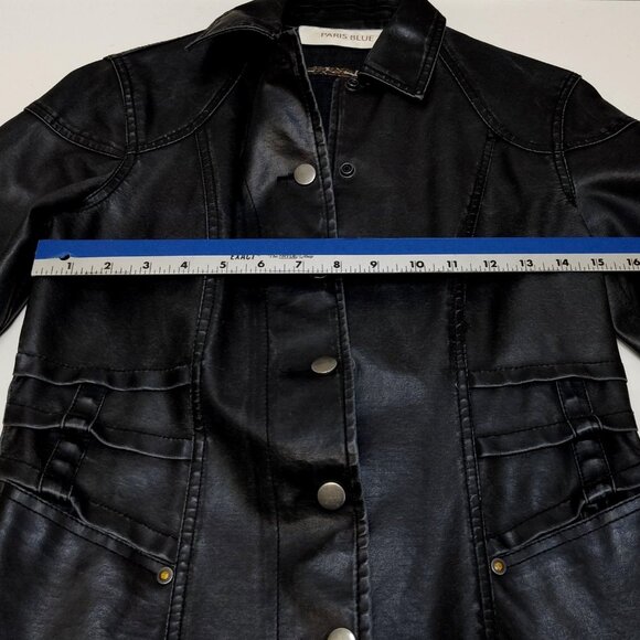 Paris Blue Faux Leather Jacket Small (3-5) Snap Buttons Leopard Trim Detail VGC - Picture 10 of 14